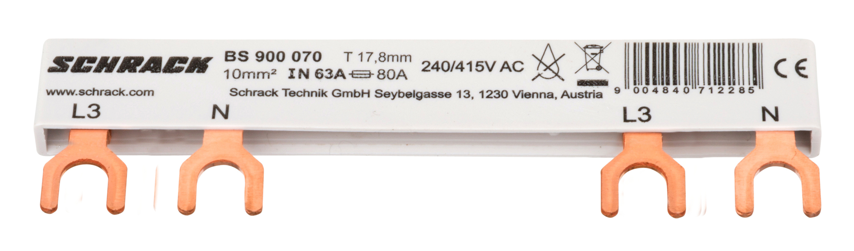 Prop.lišta 2pól, 1x chránič 4p + 1x jistič s chr. 6TE, 10mm²