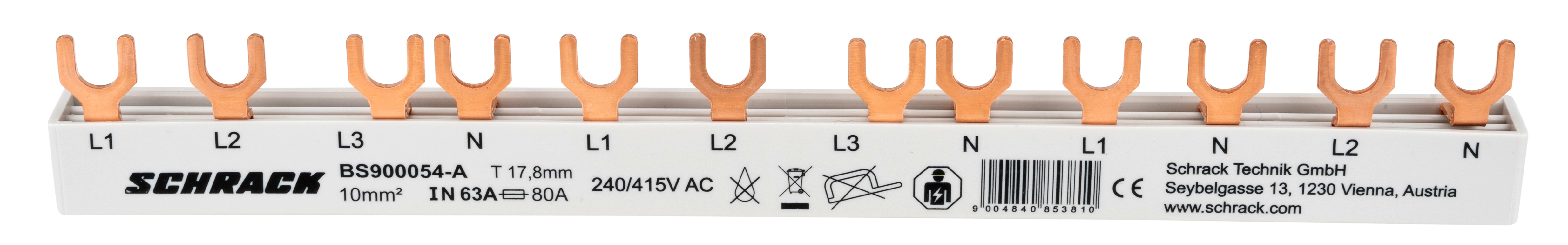 Propojovací lišta 1xFI 4pól, 1xLS 3+N, 2xLS 1+N, 12TE,10mm²