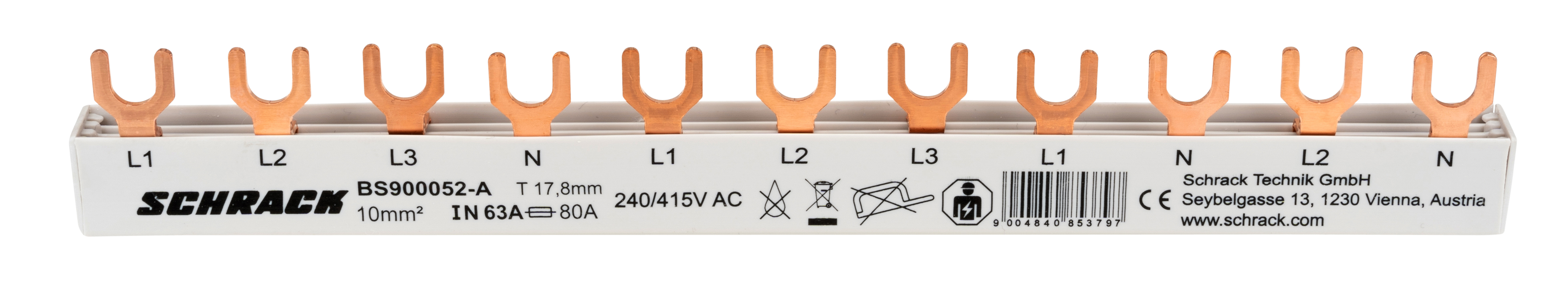Propojovací lišta 1xFI 4pól, 1xLS 3pól, 2xLS 1+N,11TE,10mm²