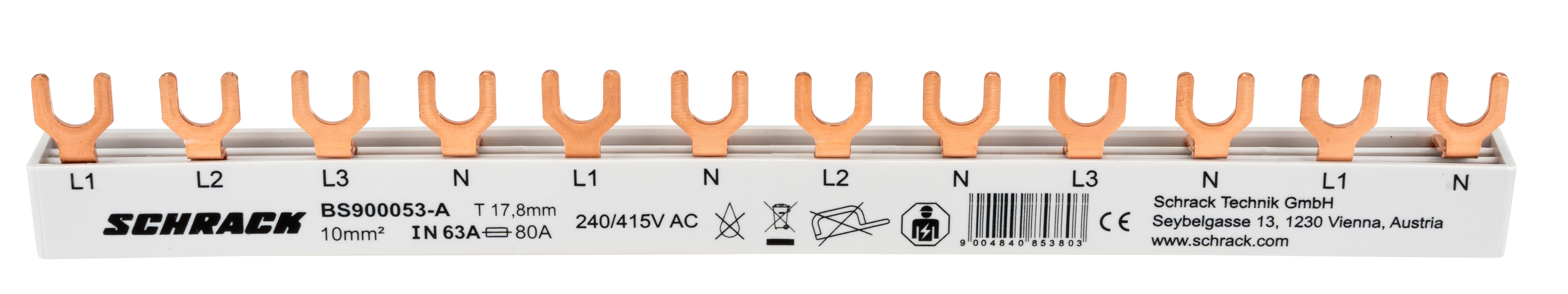 Propojovací lišta 1xFI 4pól, 4xLS 1+N, 12TE, 10mm²