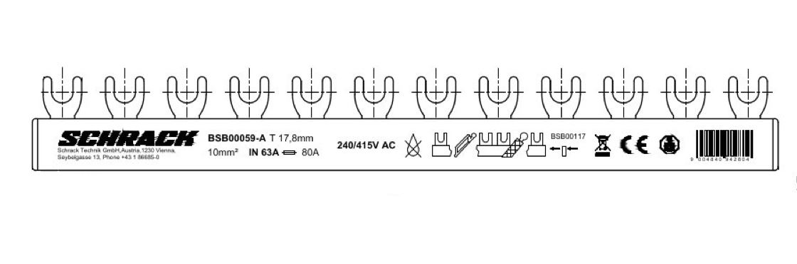 Vidlicová lišta, 1x RCCB 4 pól, 4xSPD, 1xMCB 3+N, 12MW,10mm2