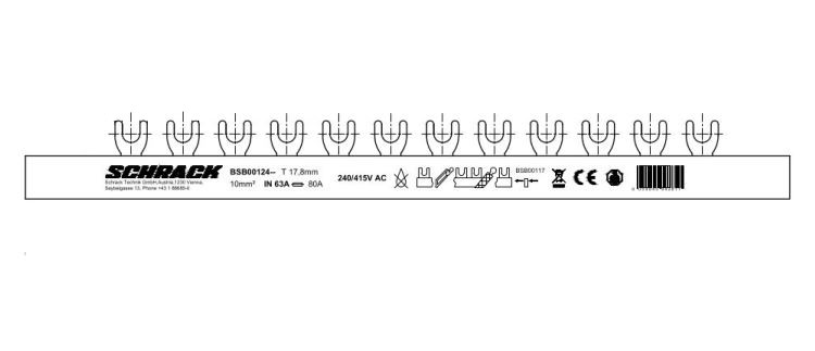 Vidlicová lišta 4 pólová, L1/N, L2/N, L3/N, 10mm2, 1m