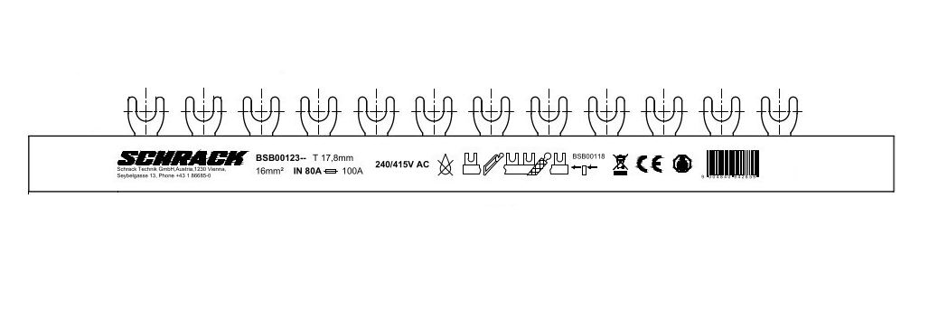 Vidlicová lišta 4 pólová, L1/N, L2/N, L3/N, 16mm2, 1m